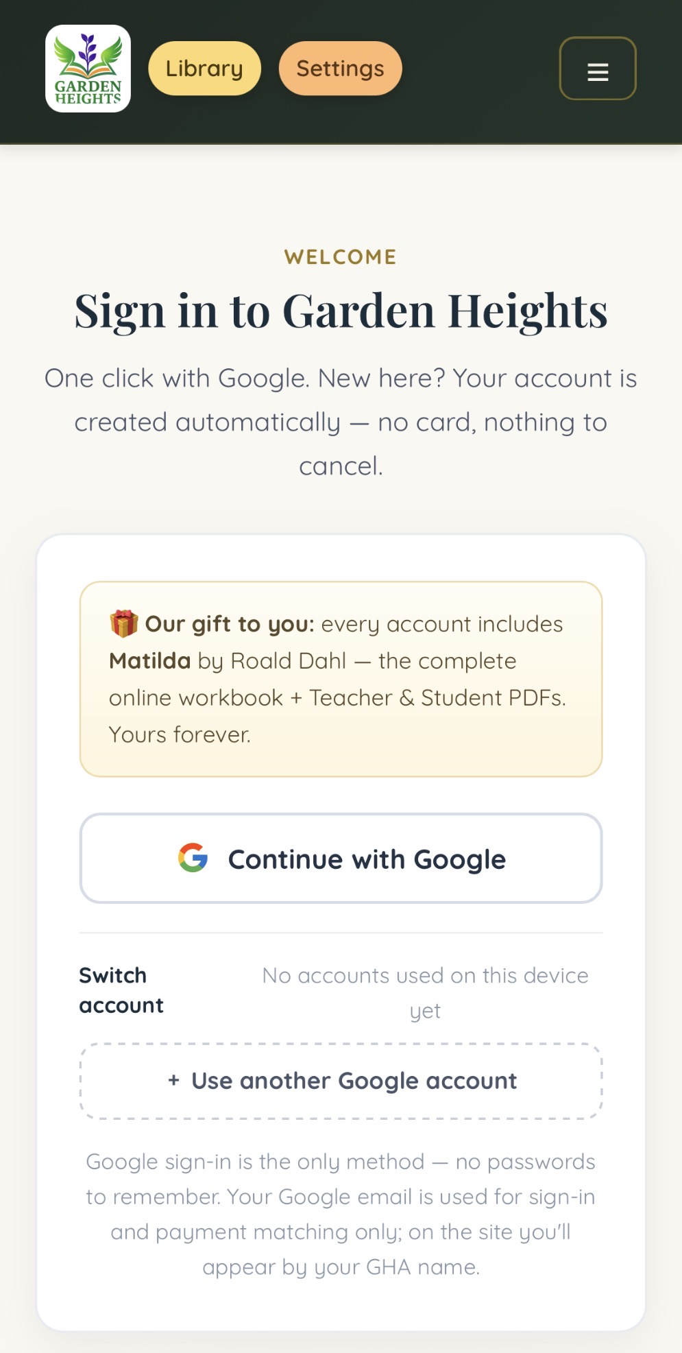 Sign in to Garden Heights with Google